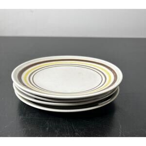 Vintage Taylor Ironstone Mid-Century (4) SmPlates w Striped Border 7”